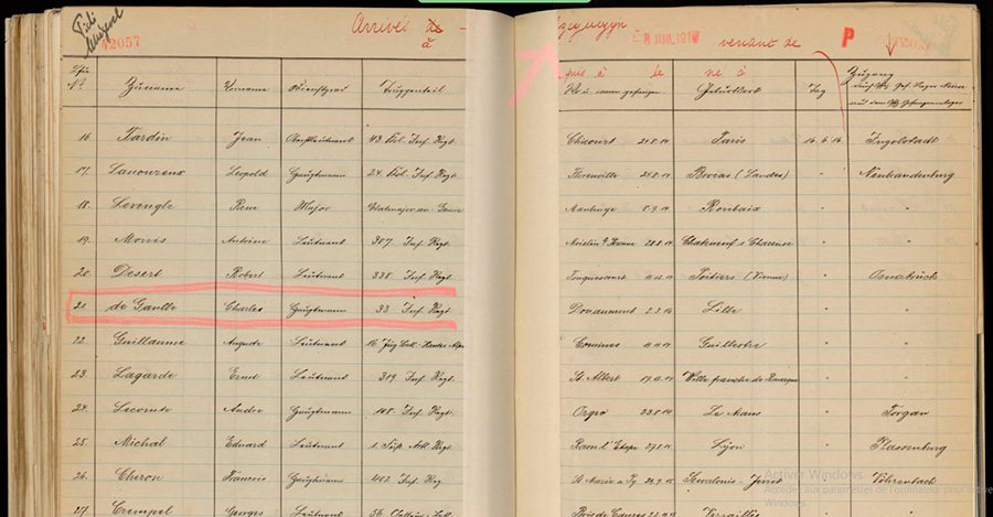 Список заключенных щучинского лагеря для военнопленных. Под номером 21 значится капитан Шарль де Голль.