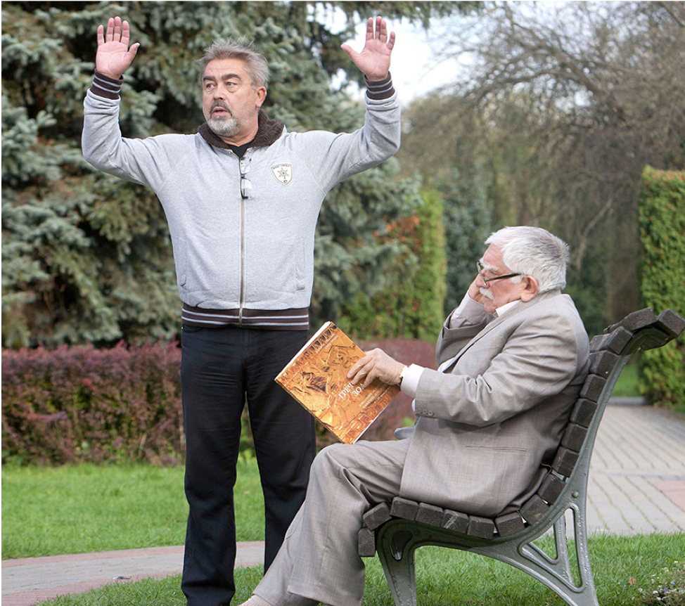 Александр Ефремов и Армен Джигарханян на съемочной площадке фильма «Немец»