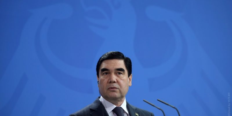 President of Turkmenistan Gurbanguly Berdimuhamedow attends news conference at Chancellery in Berlin
